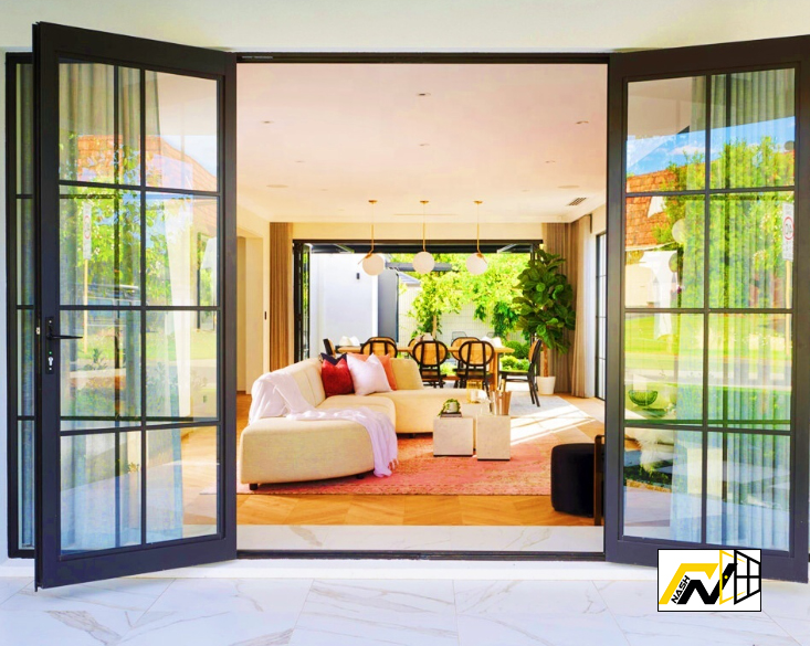 Casement window with side-hinged sash opened outward for ventilation