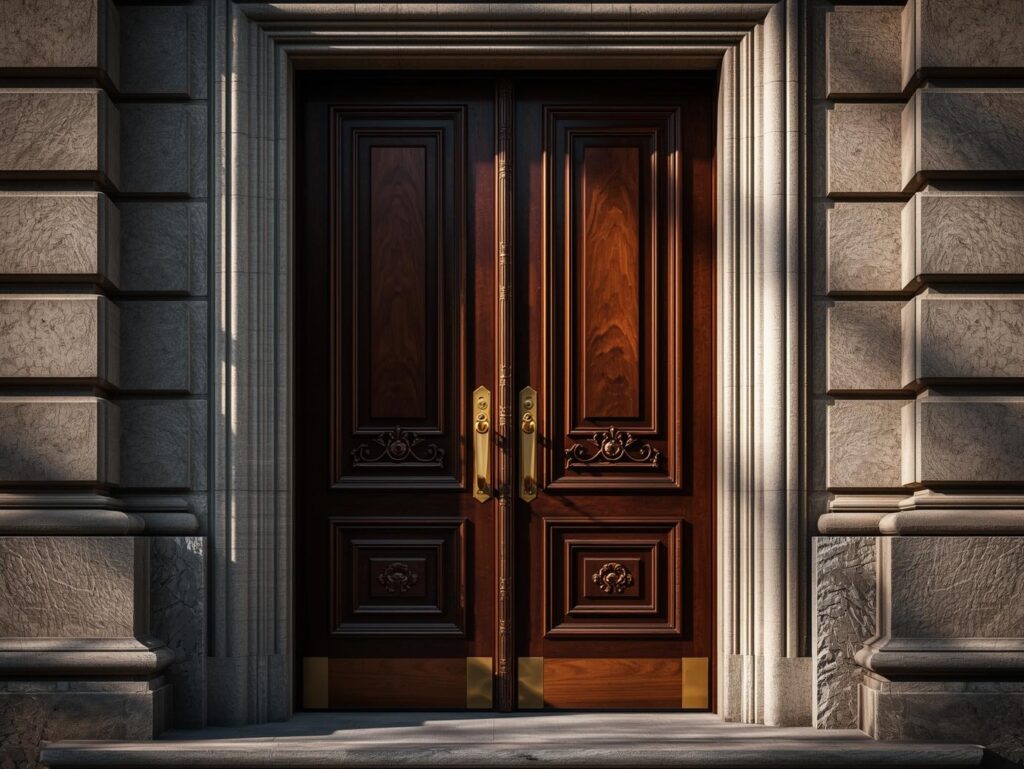 Accessible double doors designed for aging-in-place renovations and mobility aids.