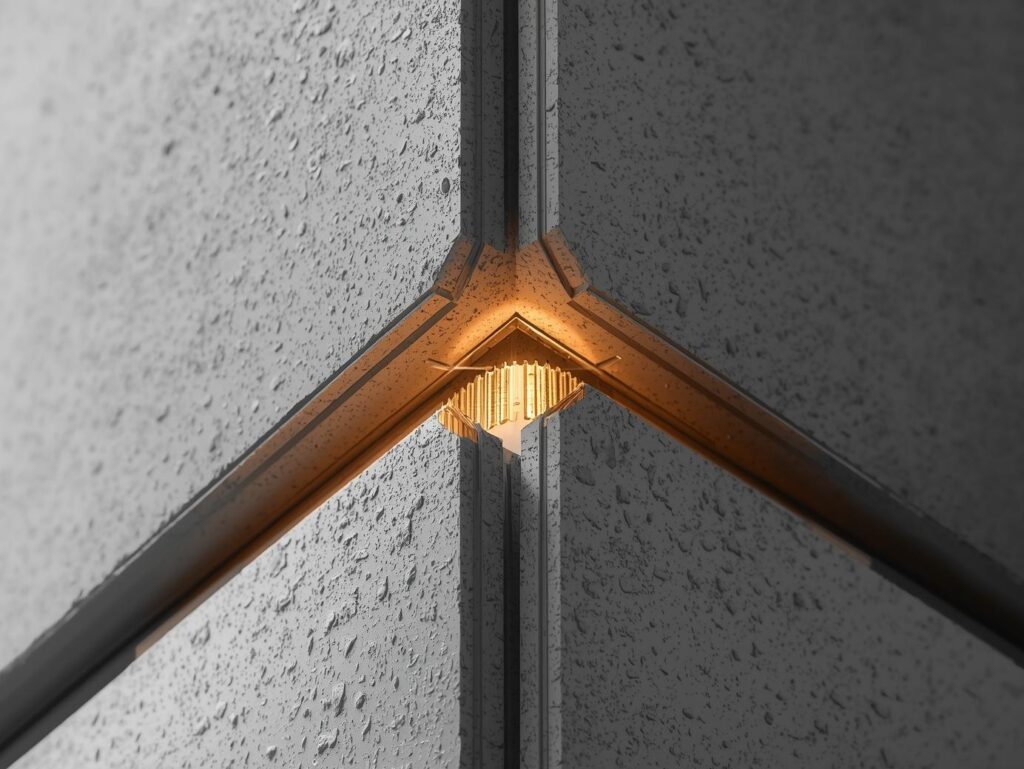 Cross-section of a window frame with thermal break showing insulation barrier