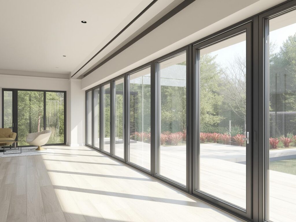 Interior view of a house featuring thermal break aluminum windows