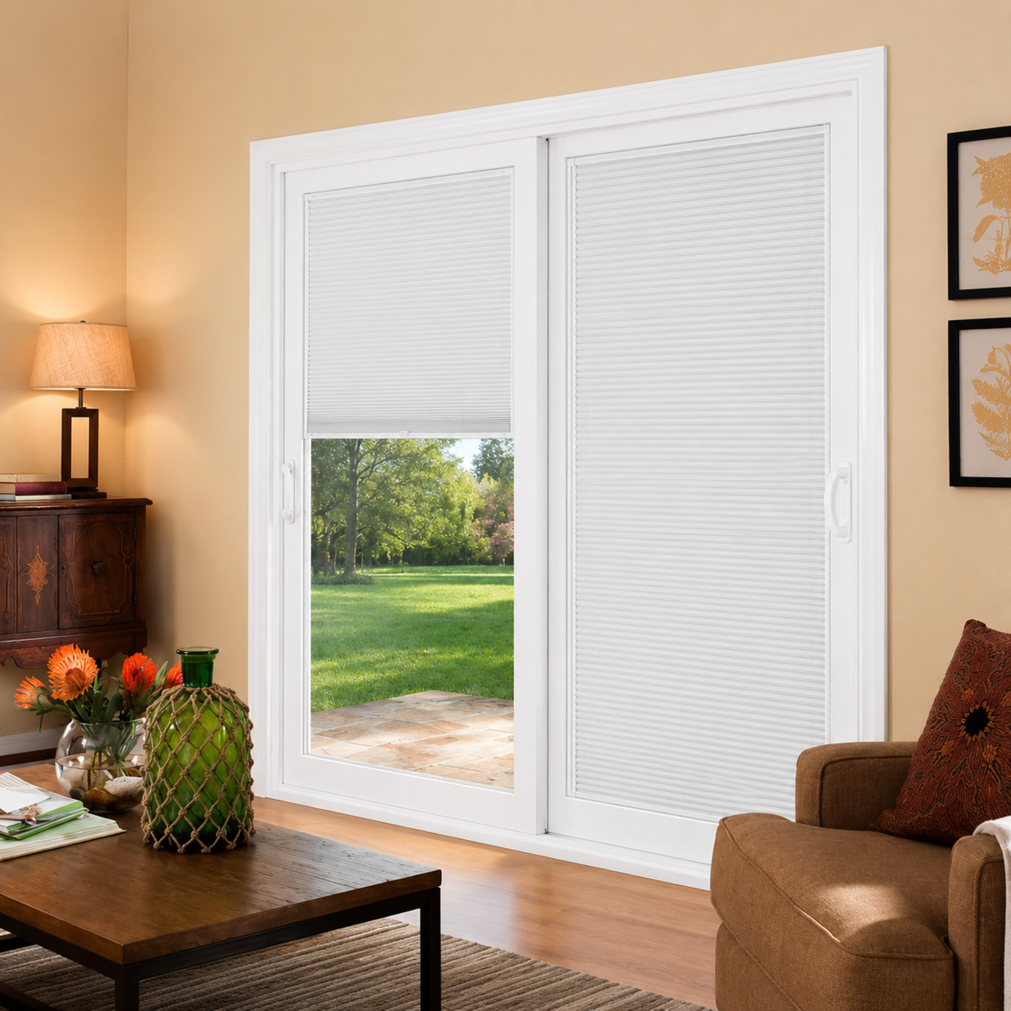 Sliding Door 96 X 80 Both sides Opening with Manual Blind (white) (NASH 400 SERIES)