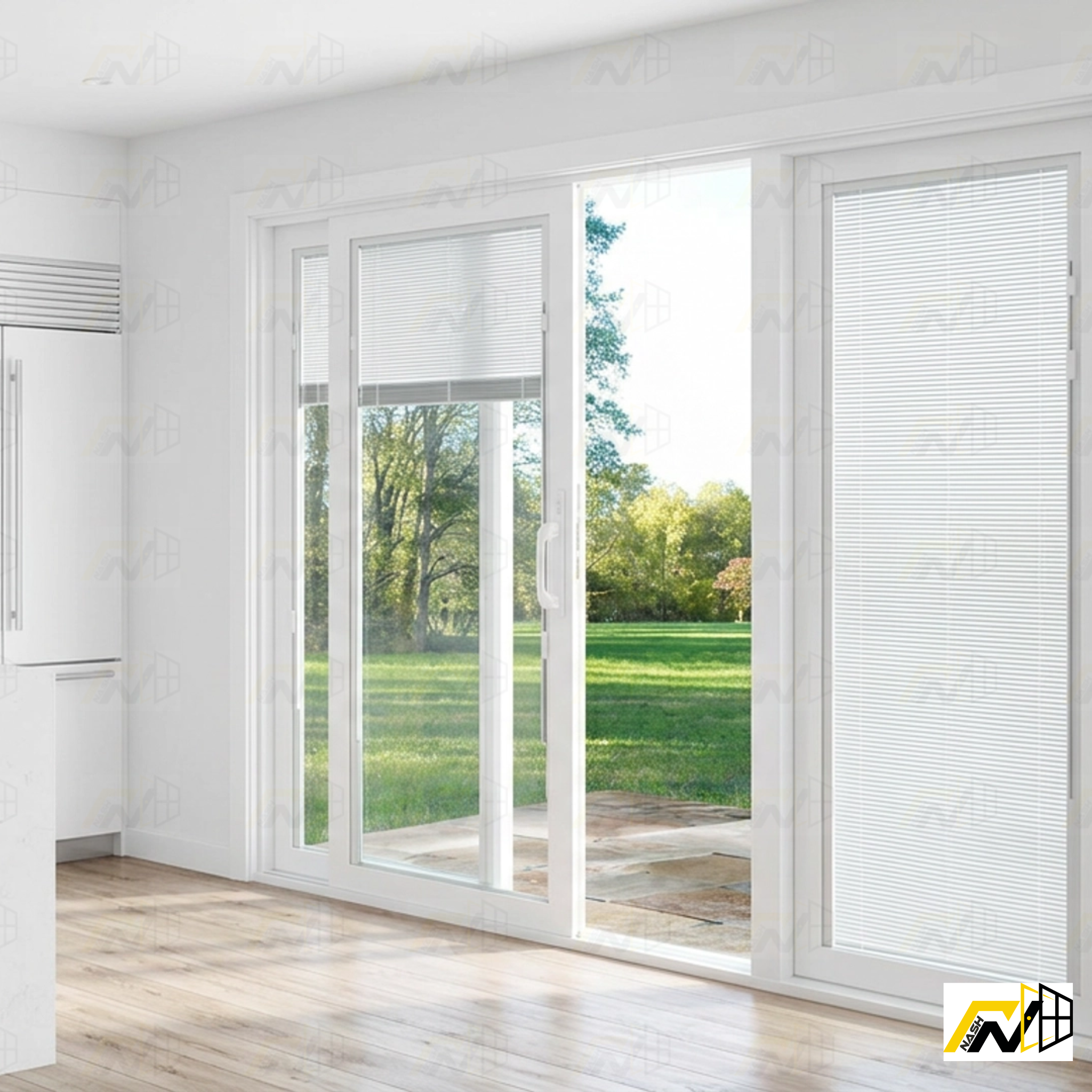 NASH 400 SERIES SLIDING DOOR 96 X 80 Both sides Opening with Manual Blind (white)