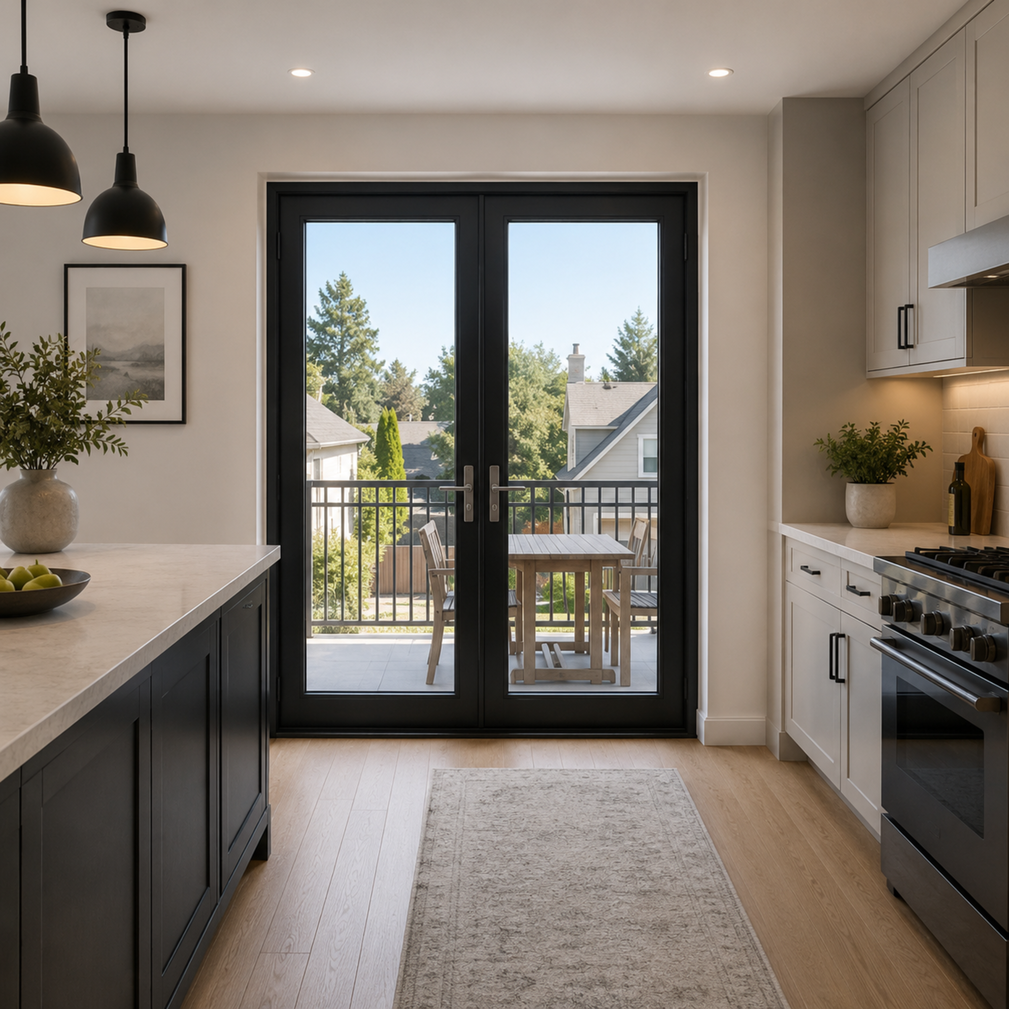 Aluminum French Doors: Casement Swing Door Open Outward with Lock 61.5 x 80 (BLACK & WHITE)