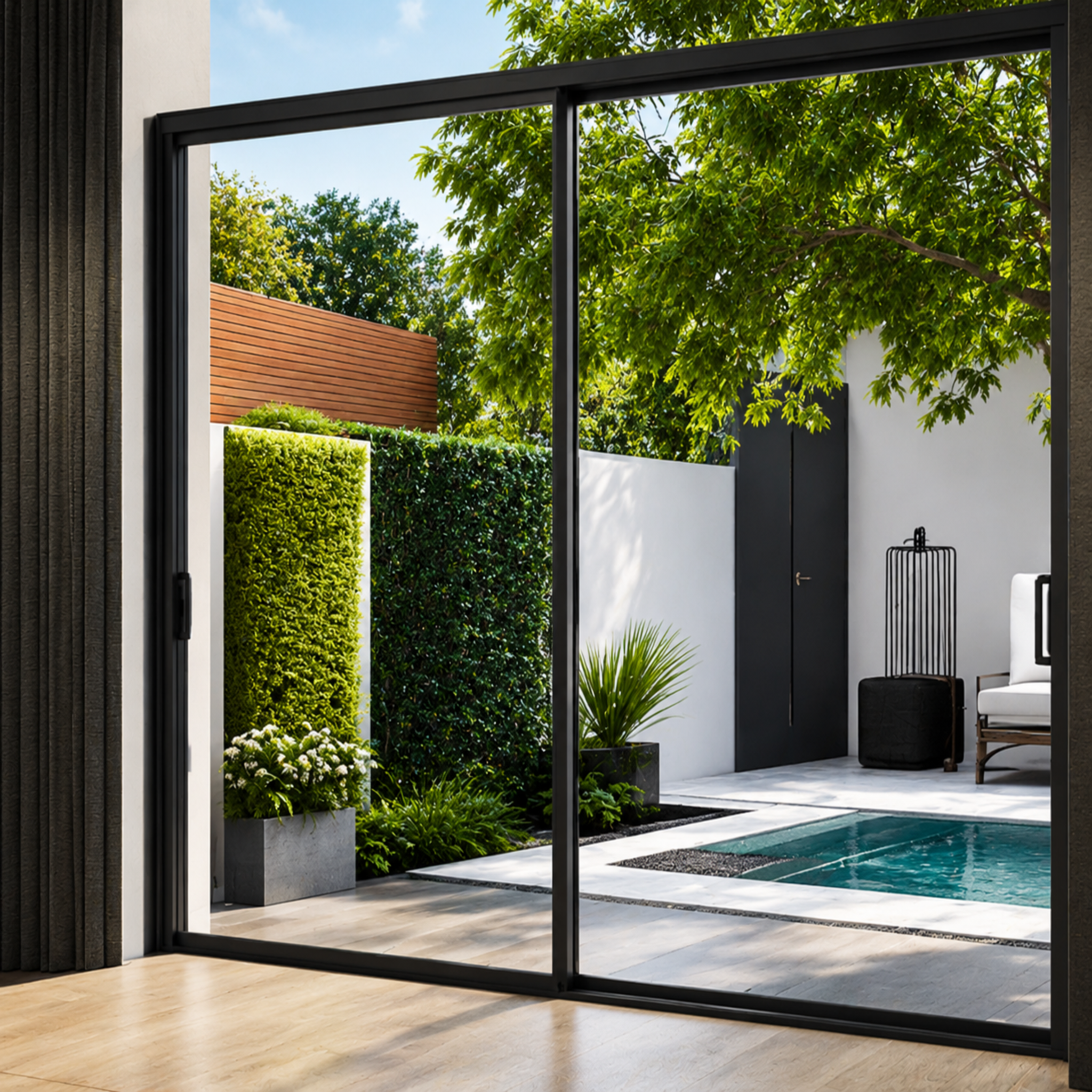 Aluminum Sliding Door 120 X 96 Both sides Opening (BLACK) (300 SERIES)