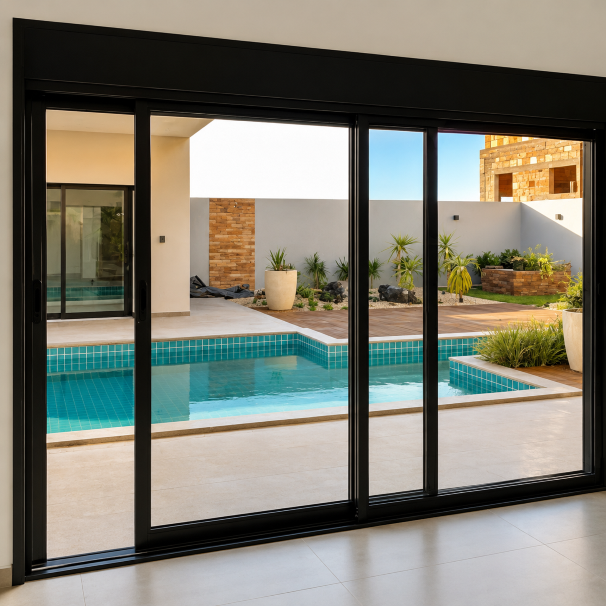 Aluminum Sliding Door 120 X 96 Both sides Opening (BLACK) (300 SERIES)