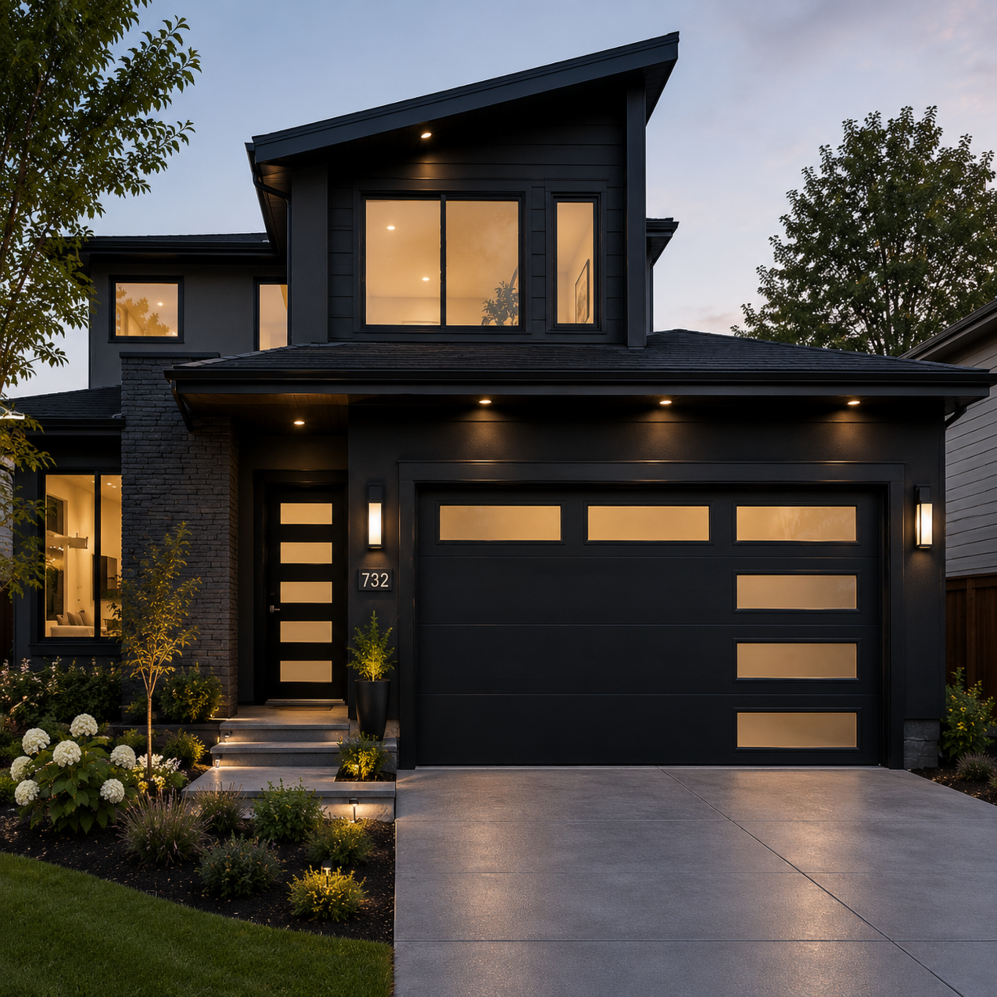 Aluminum Garage Door with Glass Lites 192 x 84 (Black)