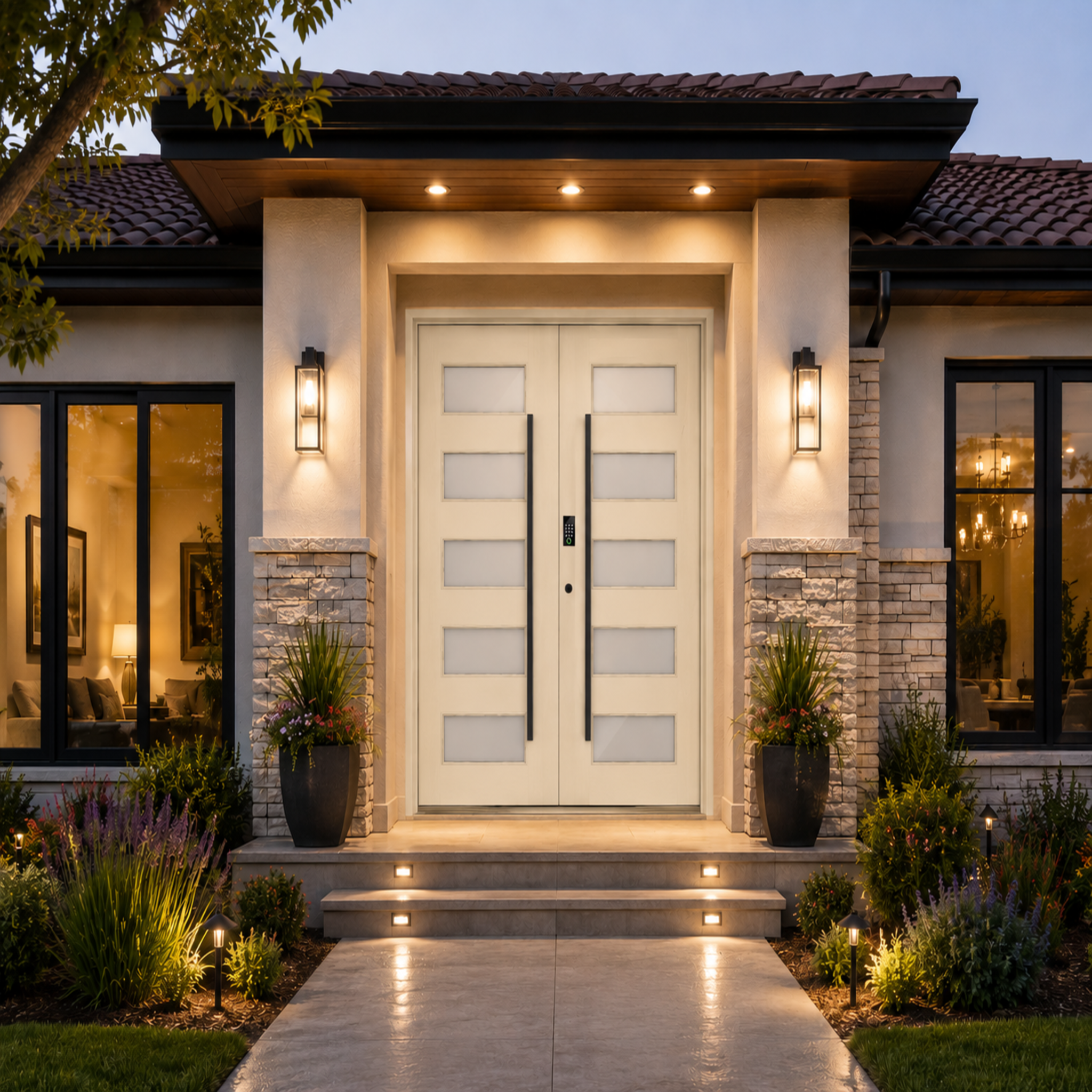 Aluminum Entry Door with Smart Security lock 54 x 80